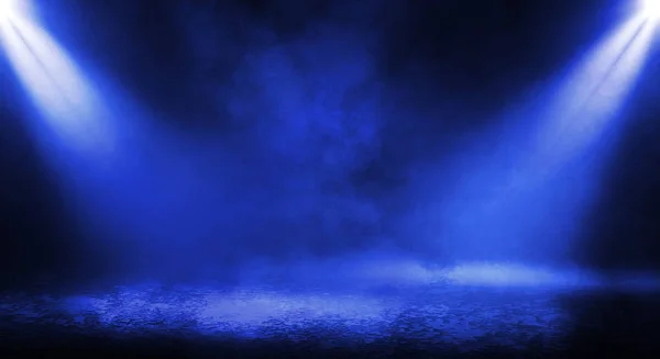 Fondo Oscuro Brumoso Azul Calle Oscura Con Humo Niebla Focos — Foto de Stock