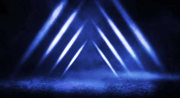 Синий Туманный Темный Фон Темная Улица Дымом Туманом Синими Прожекторами — стоковое фото