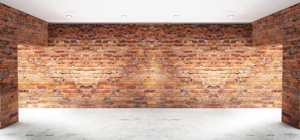 Lege Ruimte Met Oude Bakstenen Muren Grote Ramen Donkere Kamer — Stockfoto