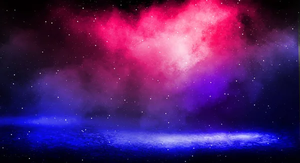 어두운 배경의 두꺼운 스포트 라이트 파란색과 빨간색 야경으로 추상적인 — 스톡 사진