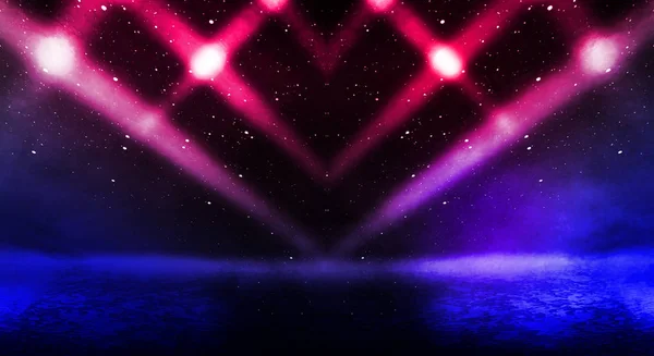 Темний Фон Вулиці Густий Туман Прожектор Синій Червоний Неоновий Абстрактний — стокове фото