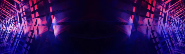 万華鏡 抽象的なネオン パノラマ背景 青とピンクの色 光のプレイ レンダリング — ストック写真