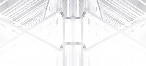 Işık Tüneli Metal Konstrüksiyon Işıklar Arka Plan Beyaz Neon Render — Stok fotoğraf
