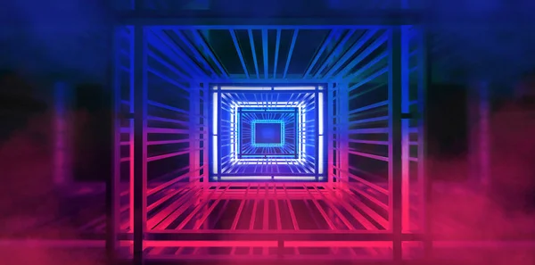 Neon Background Rays Highlights Metal Construction Illuminated Blue Neon Abstract — Stock Photo, Image
