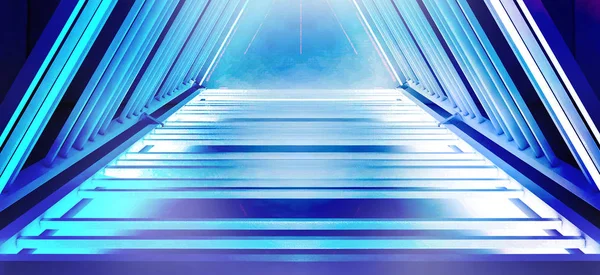 Металева Конструкція Трикутником Підкреслена Новим Світлом Товстим Димом Димом Тунельний — стокове фото