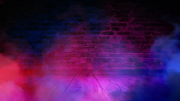 Mur Cegły Neon Światło Dym Pusty Ciemne Tło Dymu Wielobarwny — Zdjęcie stockowe
