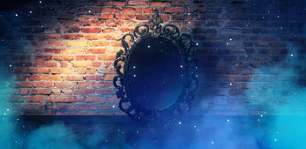 Mirror Magical Fortune Telling Fulfillment Desires Brick Wall Thick Smoke — Stock Photo, Image