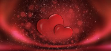 Sevgililer günü satış arka plan kalp ile kırmızı. St Valentine tatili için tebrik kartları veya kapakları için kırmızı romantik arka plan. Kalpler, ışıltılar, degradeler, neon ile şenlikli kırmızı arka plan 