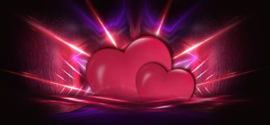 Sevgililer günü satış arka plan kalp ile kırmızı. St Valentine tatili için tebrik kartları veya kapakları için kırmızı romantik arka plan. Kalpler, ışıltılar, degradeler, neon ile şenlikli kırmızı arka plan 