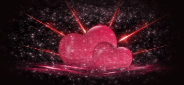 Sevgililer günü satış arka plan kalp ile kırmızı. St Valentine tatili için tebrik kartları veya kapakları için kırmızı romantik arka plan. Kalpler, ışıltılar, degradeler, neon ile şenlikli kırmızı arka plan 