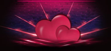 Sevgililer günü satış arka plan kalp ile kırmızı. St Valentine tatili için tebrik kartları veya kapakları için kırmızı romantik arka plan. Kalpler, ışıltılar, degradeler, neon ile şenlikli kırmızı arka plan 