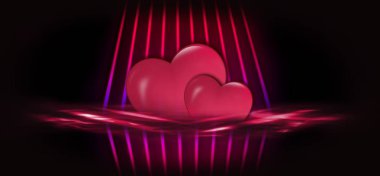 Sevgililer günü satış arka plan kalp ile kırmızı. St Valentine tatili için tebrik kartları veya kapakları için kırmızı romantik arka plan. Kalpler, ışıltılar, degradeler, neon ile şenlikli kırmızı arka plan 