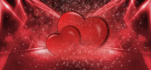 バレンタインの日販売の背景が心で顔が真っ赤 グリーティング カードやバレンタインの休日のためのカバーの赤のロマンチックな背景 お祝いの赤の背景に輝き グラデーション ネオンの心 — ストック写真
