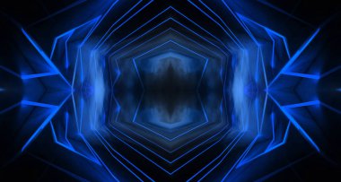 Işınlar ve çizgiler ile soyut mavi neon arka plan.