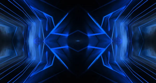 Abstracte Blauwe Neon Achtergrond Met Stralen Lijnen — Stockfoto