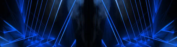 Abstrakter Blauer Neon Hintergrund Mit Strahlen Und Linien — Stockfoto