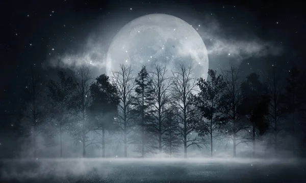 Абстрактная Темная Пустая Сцена Абстрактный Ночной Пейзаж Неоновый Голубой Свет — стоковое фото