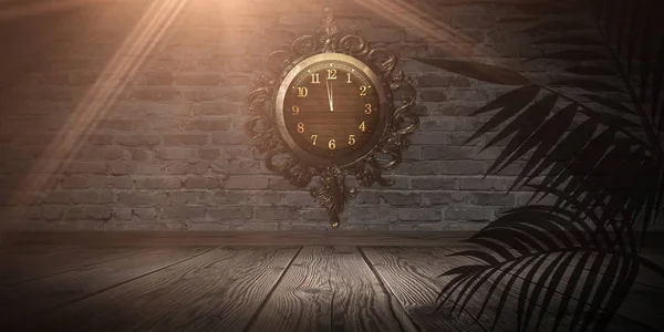 Chambre Noire Projecteur Rayons Vieille Horloge Dans Cadre Métallique Vieux — Photo
