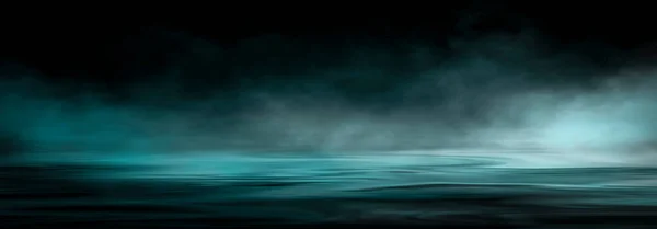 Dramatik Karanlık Arka Plan Suyun Üzerindeki Işığın Yansıması Duman Bulutu — Stok fotoğraf
