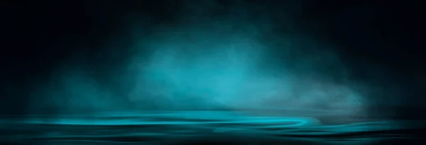 Драматический Темный Фон Отражение Света Воде Дымовой Туман Пустая Футуристическая — стоковое фото