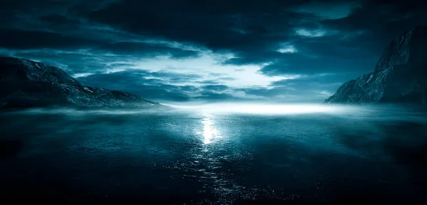 Moderní Futuristická Fantasy Noční Krajina Abstraktními Ostrovy Noční Oblohou Vesmírnými — Stock fotografie