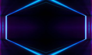 Ultraviyole fütüristik soyut ışık. Hafif lazer hattı. Violet ve pembe gradyan. Modern arka plan, neon ışık. Boş sahne, spot ışıkları, neon ışıklar. Suda yansıma, simetri.