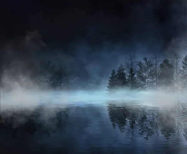 Donker Koud Landschap Met Een Rivier Winter Achtergrond Weerspiegeld Het — Stockfoto