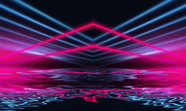 Dunkler Hintergrund Neonlicht Reflexion Auf Dem Wasser Moderne Abstraktion Nachtsicht — Stockfoto