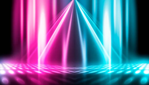 空荡荡的舞台表演背景 霓虹蓝光和紫光及激光表演 黑暗背景下的激光未来主义形状 带有霓虹灯的抽象深色背景 — 图库照片