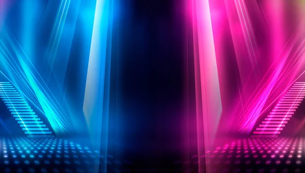 空のステージショーの背景 ネオンブルーと紫の光とレーザーショー 暗い背景にレーザー未来形 ネオンの輝きを持つ抽象暗い背景 — ストック写真