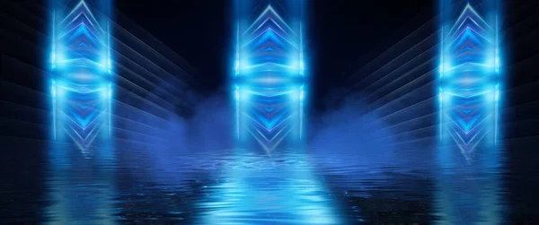 Nachtscène Met Reflectie Van Neonlicht Het Water Vloeibaar Plassen Overstromingen — Stockfoto