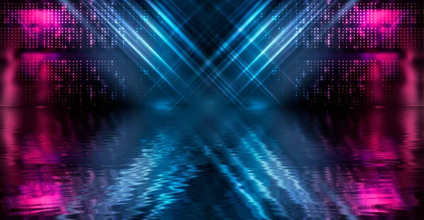 Ljus Neon Effekt Energi Vågor Mörk Abstrakt Bakgrund Laser Färgglada — Stockfoto