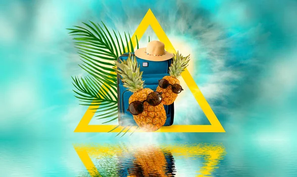 Summer Abstrait Fond Marin Pour Les Voyages Ananas Avec Des — Photo
