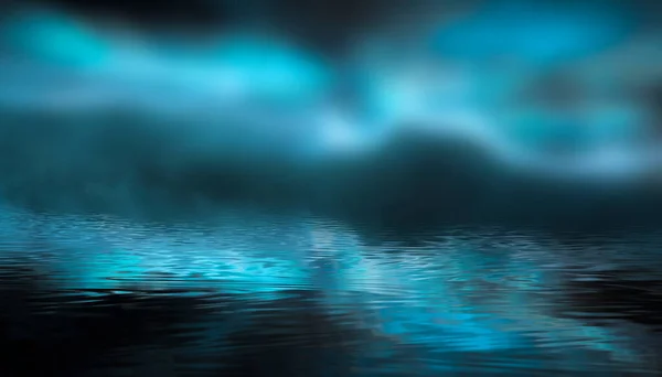 미래의 환상의 추상적 어두운 거리의 스모그 Neon Blue Light Fluid — 스톡 사진