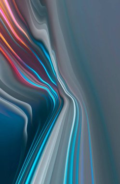 Neon parlak sıvı çizgileri akan soyut modern gri arka plan. Işık çizgileri, parlak aksanlı arka plan. Akrilik sıvı soyut.