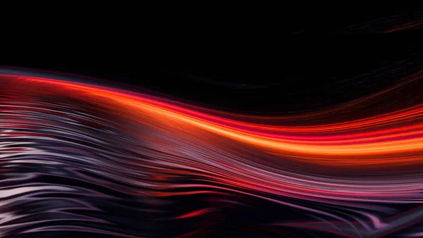 Ciemne Nowoczesne Abstrakcyjne Tło Neonowymi Liniami Cieczy Czerwony Żółty Neon — Zdjęcie stockowe
