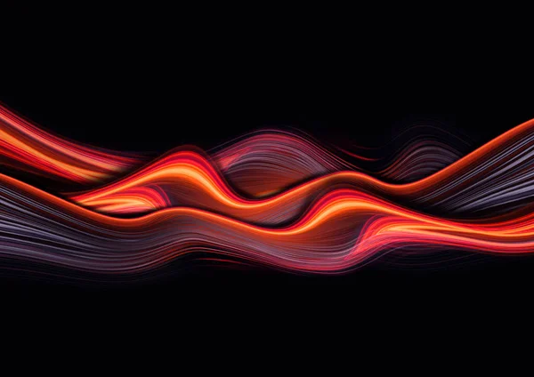 Dark neon background with rays and liquid, flowing lines. Night view, reflection in the water of neon light. Abstract dark bright red neon. 3d illustration