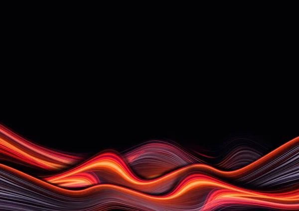 Dark neon background with rays and liquid, flowing lines. Night view, reflection in the water of neon light. Abstract dark bright red neon. 3d illustration