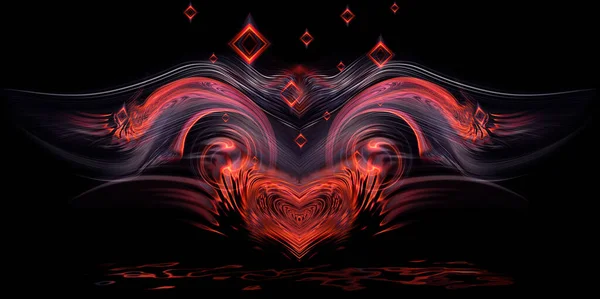 光線と液体 流れる線で暗いネオンの背景 ネオンライトの水の中に反射 要旨濃い赤色のネオン 3Dイラスト — ストック写真