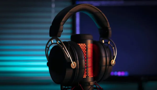 Auriculares Juego Con Mirkophone Iluminación Neón Aparatos Juego Luces Neón — Foto de Stock