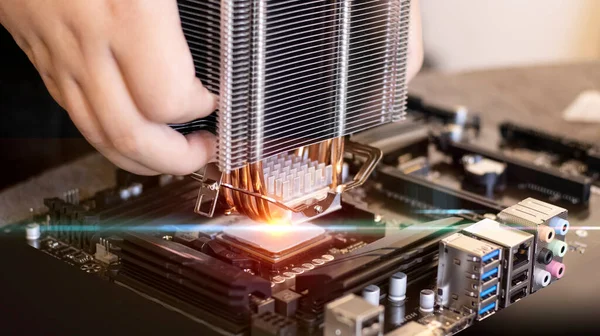 Placa Base Computadora Con Piezas Pequeñas Componentes Para Montaje Reparación — Foto de Stock