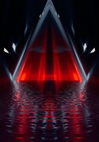 Abstracte Donkere Moderne Futuristische Achtergrond Met Rood Neon Licht Balken — Stockfoto