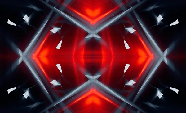 Absztrakt Sötét Modern Futurisztikus Háttér Vörös Neon Fénnyel Gerendákkal Reflektorfényekkel — Stock Fotó