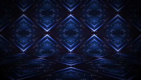 Абстрактный Неоновый Фон Неоновая Геометрическая Модель Темный Фон Огнями Линиями — стоковое фото