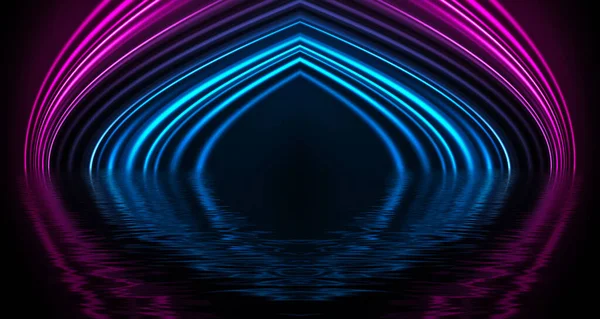Heller Neon Effekt Energiewellen Auf Dunklem Abstrakten Hintergrund Mit Neonlicht — Stockfoto