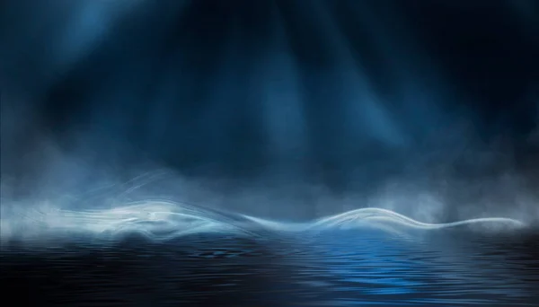 Dramatische Donkere Achtergrond Reflectie Van Licht Het Water Rook Mist — Stockfoto