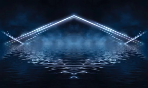 Absztrakt Sötét Futurisztikus Kék Éjszakai Háttér Sugarak Vonalak Villám Fények — Stock Fotó