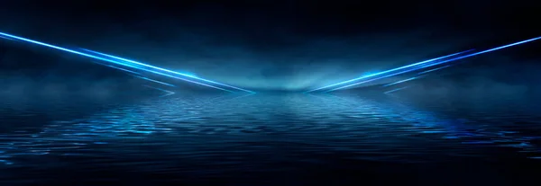 Fondo Nocturno Azul Futurista Oscuro Abstracto Rayos Líneas Relámpagos Luces —  Fotos de Stock