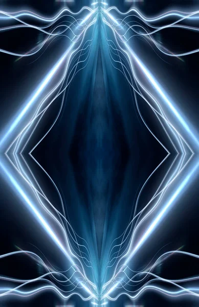Abstract Întuneric Futurist Albastru Fundal Noapte Raze Linii Fulgere Lumini — Fotografie, imagine de stoc