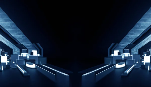 Moderno Futurista Fundo Azul Escuro Triângulo Brilhante Linhas Raios Luz — Fotografia de Stock